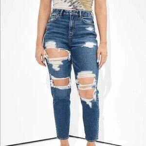 American Eagle Mom Jeans Distressed Dark Blue Size 00 Short